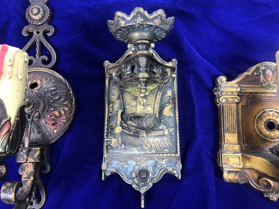 Just Added - Set Of (3) Vintage Brass Wall Sconces [Photo 2]