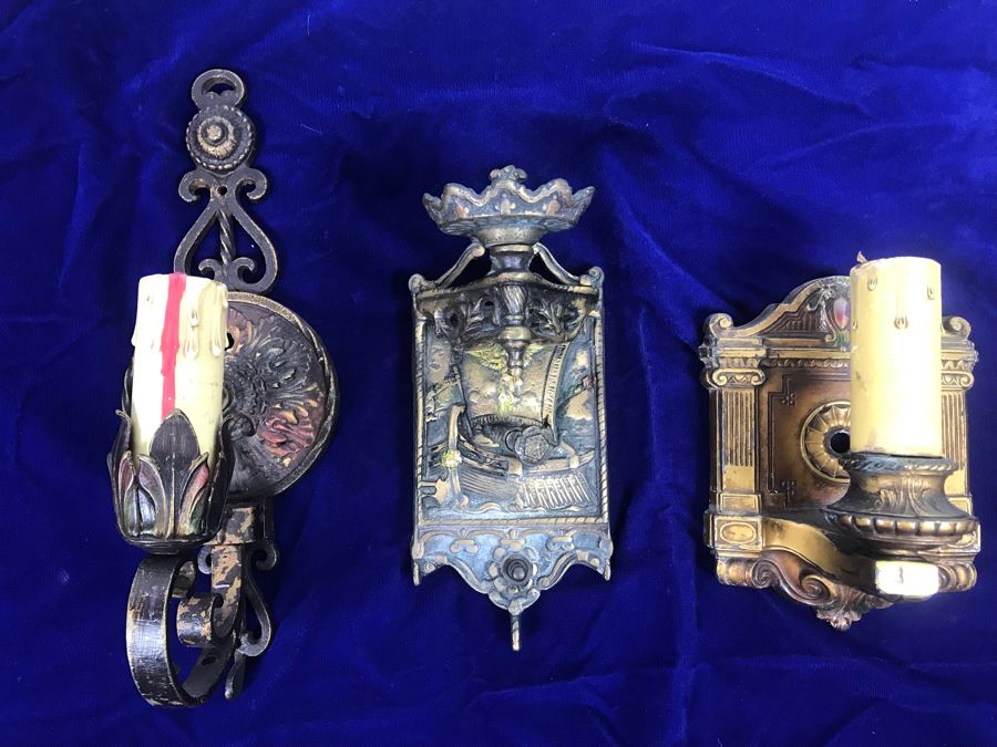 Just Added - Set Of (3) Vintage Brass Wall Sconces [Photo 1]