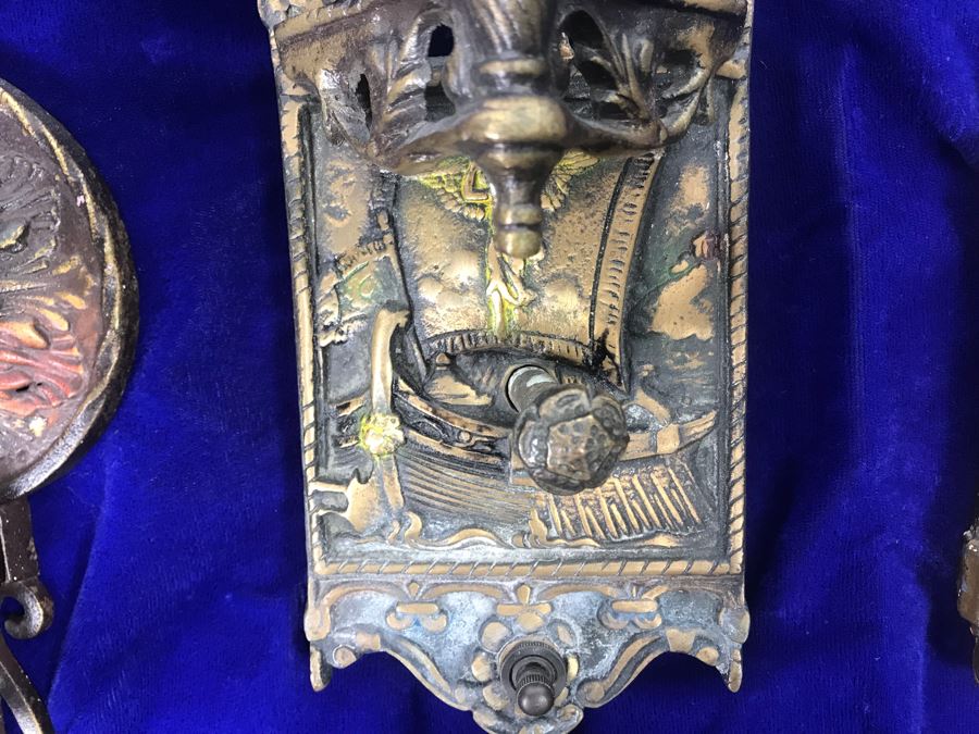 Just Added - Set Of (3) Vintage Brass Wall Sconces [Photo 8]