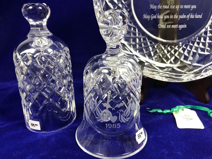 Just Added - Pair Of Waterford Crystal Bells And Galway Crystal Plate And Bell [Photo 3]
