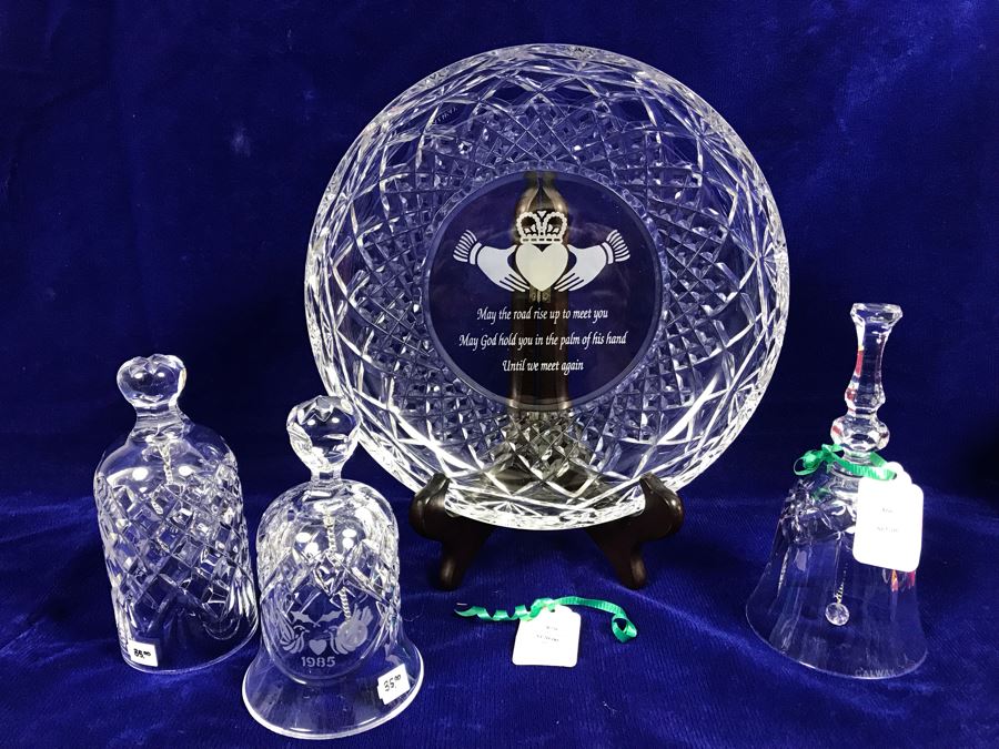 Just Added - Pair Of Waterford Crystal Bells And Galway Crystal Plate And Bell [Photo 1]