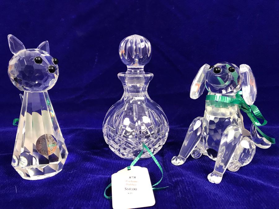 Just Added - Galway Crystal Perfume Dabber, Sitting Cat And Sitting Dog Retails $135
