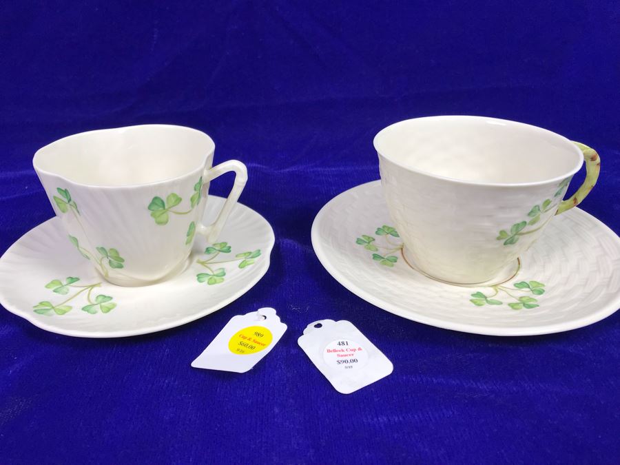 Just Added - Pair Of Belleek Cups & Saucers Retails $150 [Photo 1]