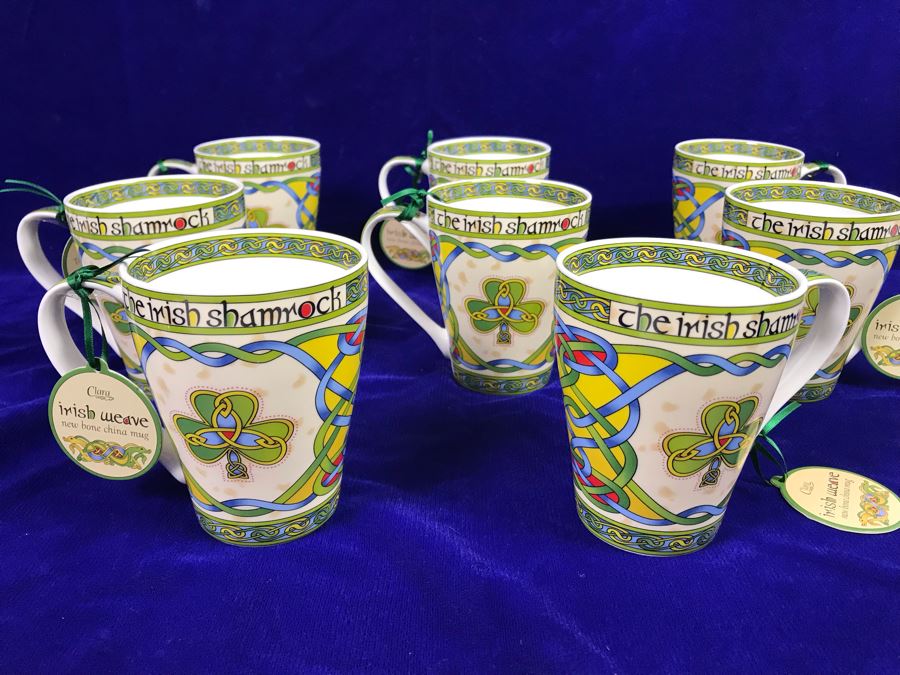 Just Added - Set Of (8) Clara Irish Weave New Bone China Coffee Mugs Retails $120