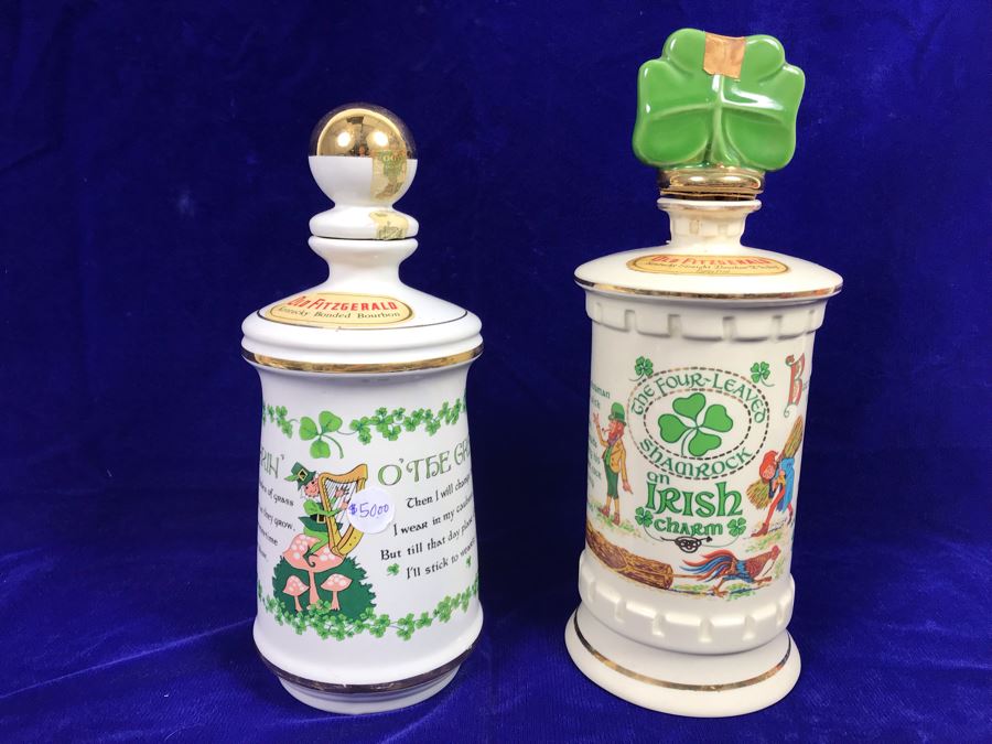 Just Added - Pair Of Vintage Old Fitzgerald Irish Charm Kentucky Whiskey Bottles Retails $100 [Photo 1]