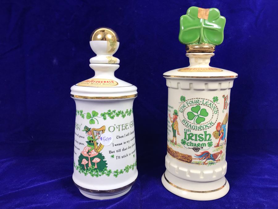 Just Added - Pair Of Vintage Old Fitzgerald Irish Charm Kentucky Whiskey Bottles Retails $100 [Photo 2]