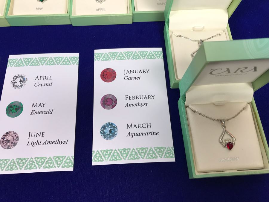 Just Added - Tara Ireland Claddagh Birthstone Collection Necklaces Crafted By Solvar Jan-Dec - 12 Necklaces Retails $420 [Photo 3]