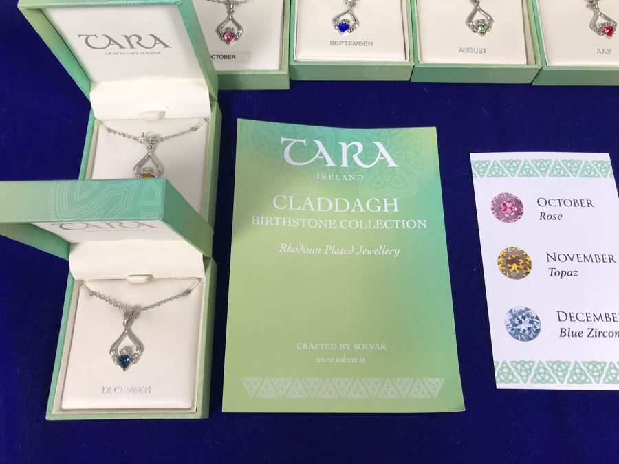 Just Added - Tara Ireland Claddagh Birthstone Collection Necklaces Crafted By Solvar Jan-Dec - 12 Necklaces Retails $420 [Photo 2]