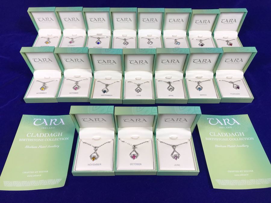 Just Added - Tara Ireland Claddagh Birthstone Collection Necklaces Crafted By Solvar Various Months - 18 Necklaces Retails $630