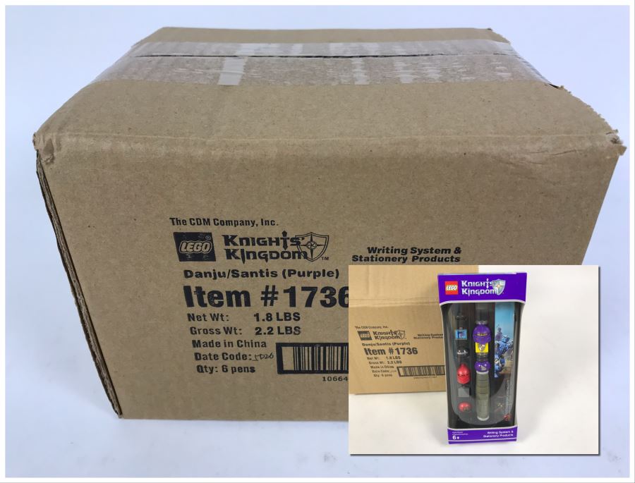Sealed Box Of New 2004 LEGO Knights Kingdom Danju/Santis Purple Writing System Pens By The CDM Company - 6 Pens [Photo 1]