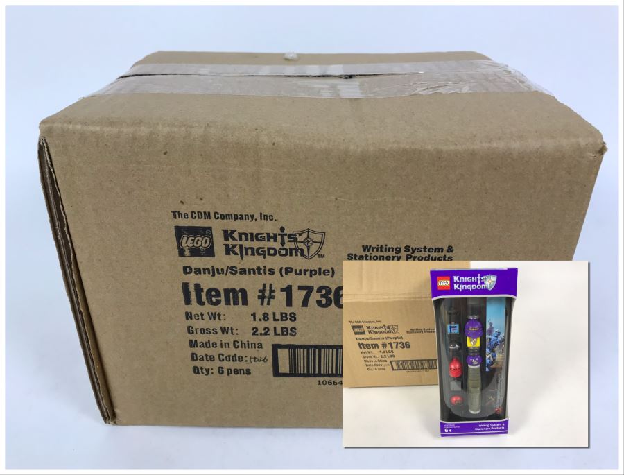 Sealed Box Of New 2004 LEGO Knights Kingdom Danju/Santis Purple Writing System Pens By The CDM Company - 6 Pens [Photo 1]
