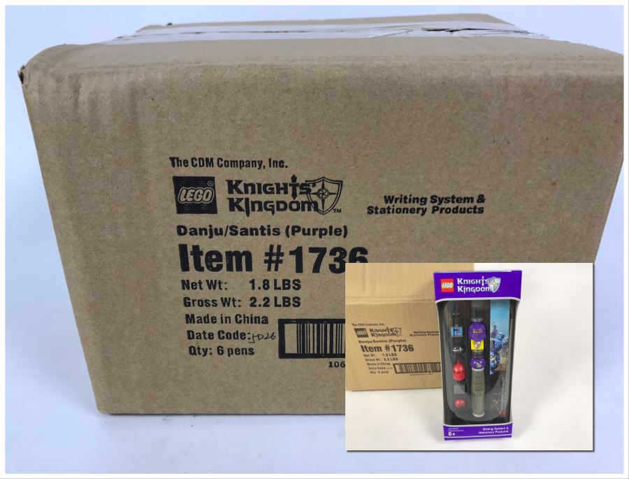 Sealed Box Of New 2004 LEGO Knights Kingdom Danju/Santis Purple Writing System Pens By The CDM Company - 6 Pens [Photo 1]