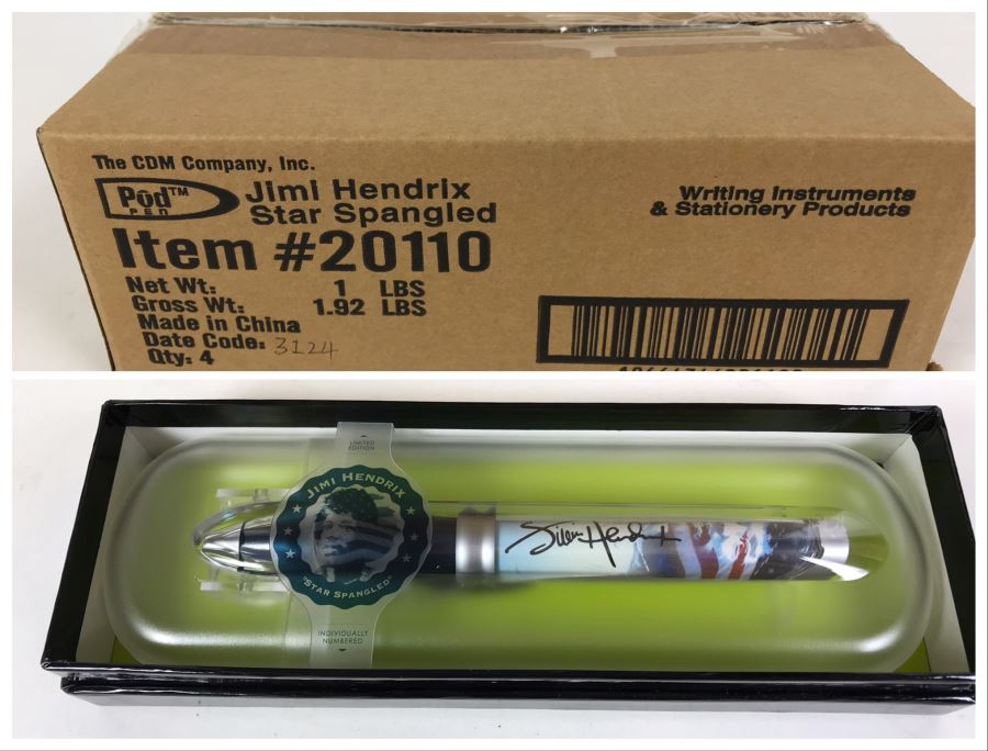 Sealed Box Of New Jimi Hendrix Star Spangled Banner Limited Edition Individually Numbered Collectible Memorabilia Pod Pens - 4 Pens [Photo 1]