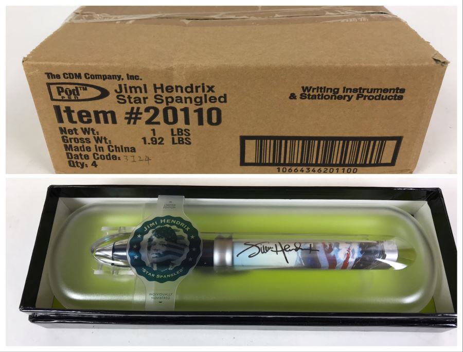 Sealed Box Of New Jimi Hendrix Star Spangled Banner Limited Edition Individually Numbered Collectible Memorabilia Pod Pens - 4 Pens [Photo 1]