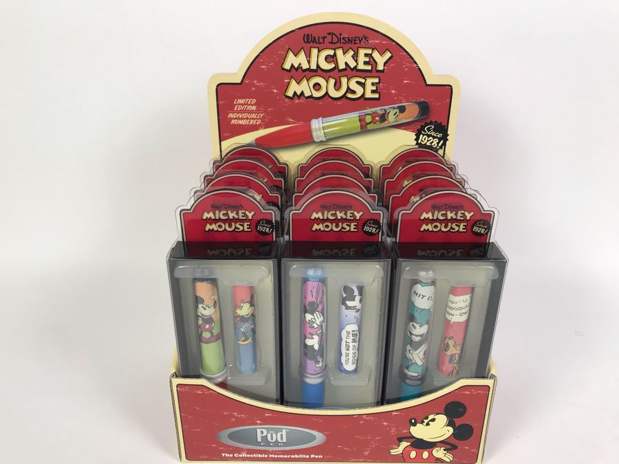 New 2004 Disney Vintage Mickey Mouse Limited Edition Individually Numbered Collectible Memorabilia Pod Pens Merchandiser Store Display By The CDM Company - 12 Pens [Photo 2]