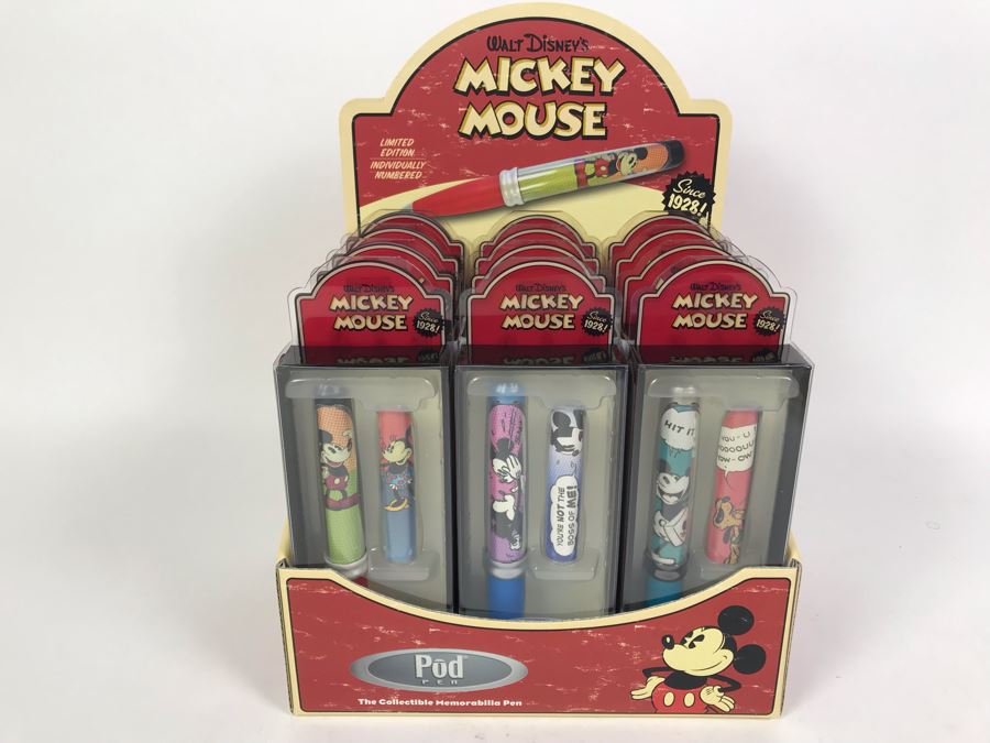 New 2004 Disney Vintage Mickey Mouse Limited Edition Individually Numbered Collectible Memorabilia Pod Pens Merchandiser Store Display By The CDM Company - 12 Pens [Photo 1]