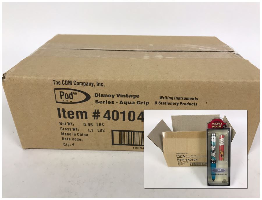 Sealed Box Of New 2004 Disney Vintage Mickey Mouse Limited Edition Individually Numbered Collectible Memorabilia Pod Pens By The CDM Company - 4 Pens [Photo 1]