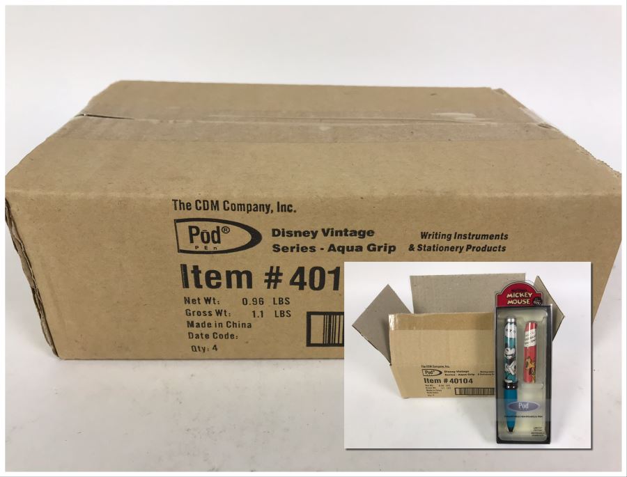 Sealed Box Of New 2004 Disney Vintage Mickey Mouse Limited Edition Individually Numbered Collectible Memorabilia Pod Pens By The CDM Company - 4 Pens [Photo 1]