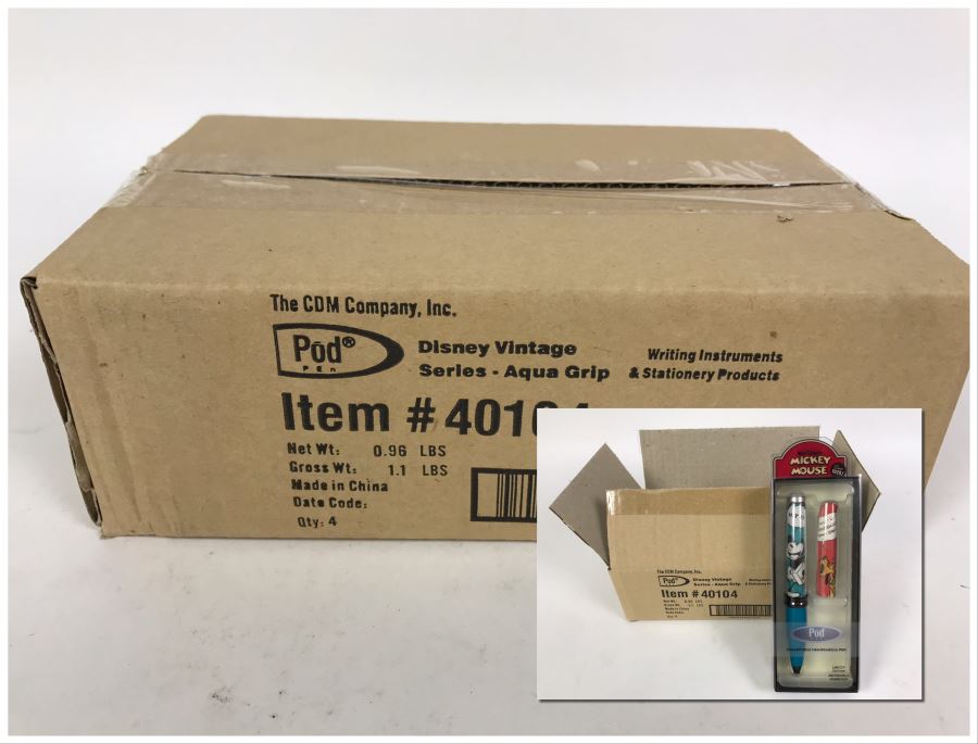 Sealed Box Of New 2004 Disney Vintage Mickey Mouse Limited Edition Individually Numbered Collectible Memorabilia Pod Pens By The CDM Company - 4 Pens [Photo 1]