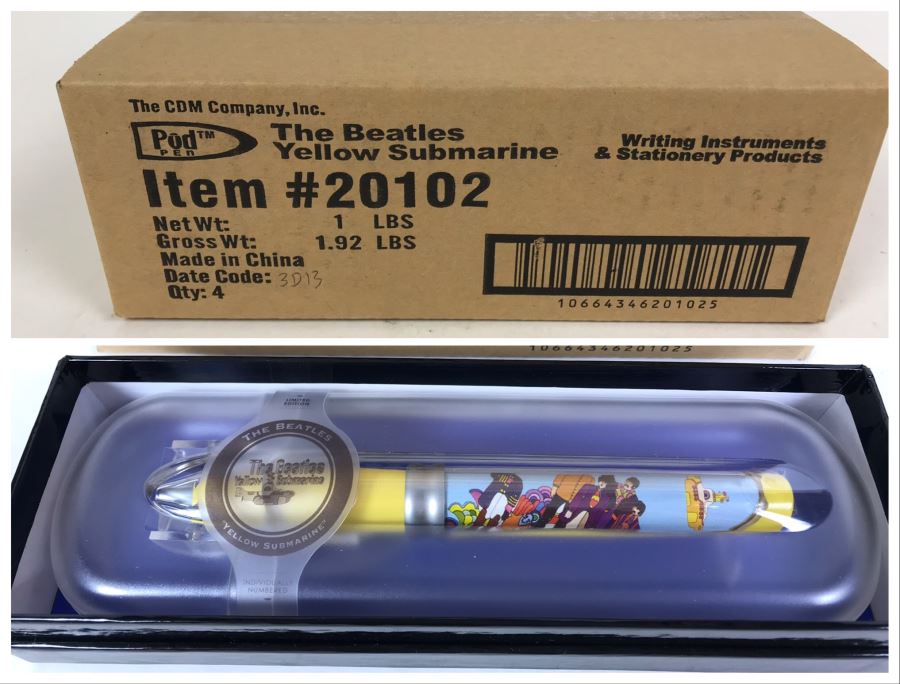 Sealed Box Of New The Beatles Yellow Submarine Limited Edition Individually Numbered Collectible Memorabilia Pod Pens By The CDM Company - 4 Pens [Photo 1]