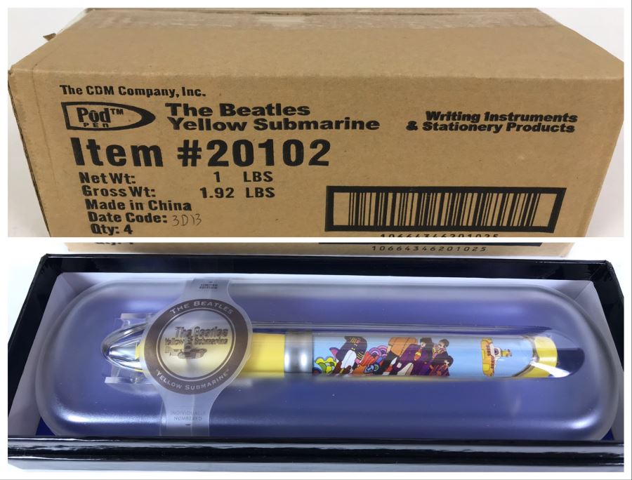 Sealed Box Of New The Beatles Yellow Submarine Limited Edition Individually Numbered Collectible Memorabilia Pod Pens By The CDM Company - 4 Pens [Photo 1]