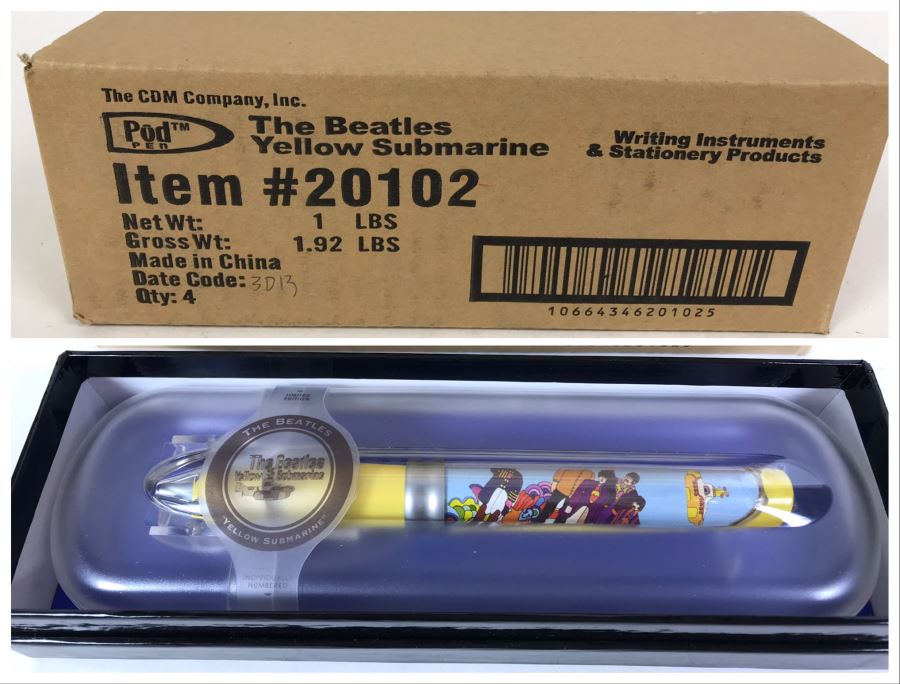 Sealed Box Of New The Beatles Yellow Submarine Limited Edition Individually Numbered Collectible Memorabilia Pod Pens By The CDM Company - 4 Pens [Photo 1]