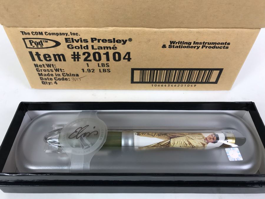 New Elvis Presley Gold Lamé Limited Edition Individually Numbered Collectible Memorabilia Pod Pens By The CDM Company - 4 Pens [Photo 1]