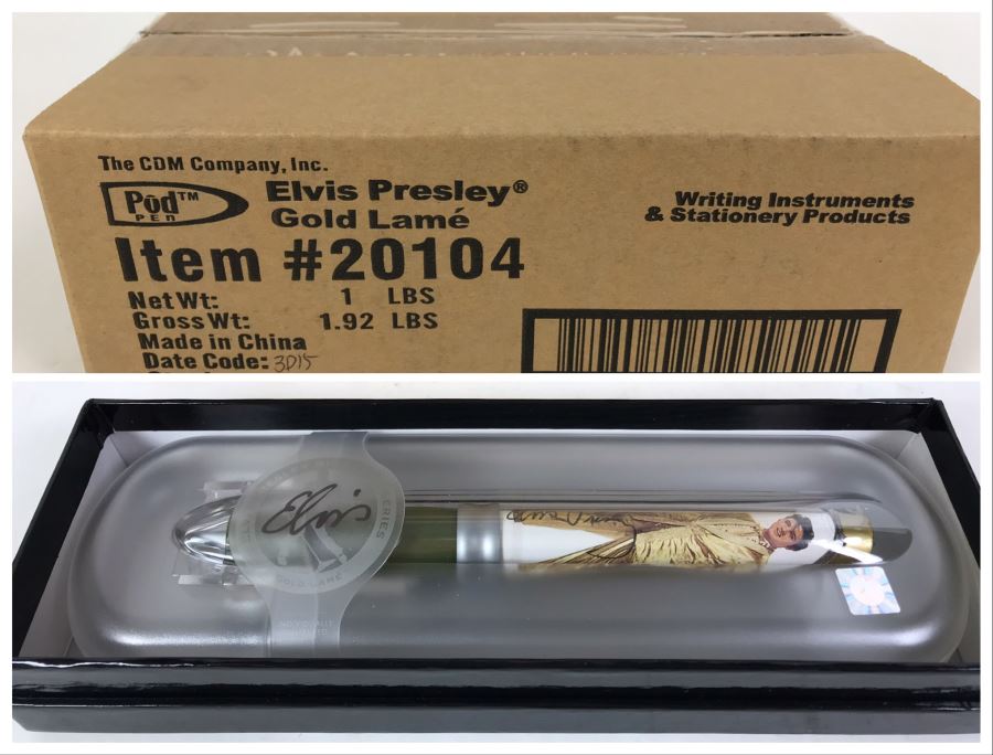 Sealed Box Of New Elvis Presley Gold Lamé Limited Edition Individually Numbered Collectible Memorabilia Pod Pens By The CDM Company - 4 Pens [Photo 1]