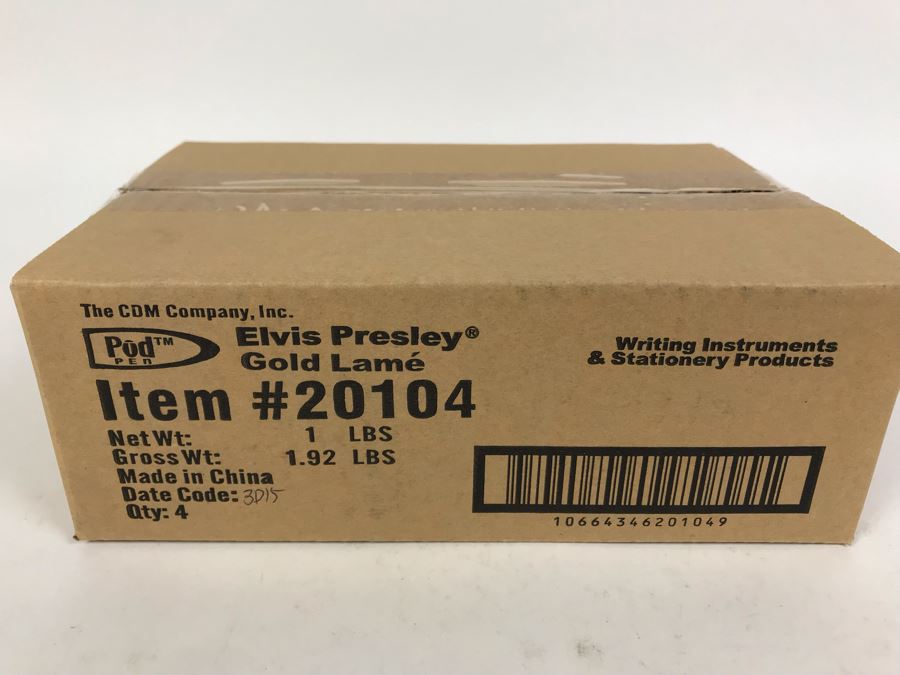 Sealed Box Of New Elvis Presley Gold Lamé Limited Edition Individually Numbered Collectible Memorabilia Pod Pens By The CDM Company - 4 Pens [Photo 2]