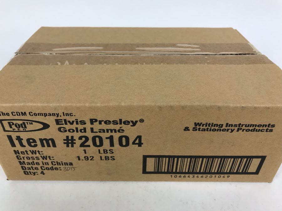 Sealed Box Of New Elvis Presley Gold Lamé Limited Edition Individually Numbered Collectible Memorabilia Pod Pens By The CDM Company - 4 Pens [Photo 3]