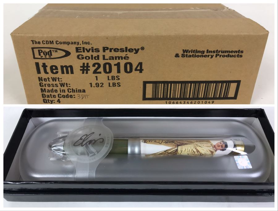 Sealed Box Of New Elvis Presley Gold Lamé Limited Edition Individually Numbered Collectible Memorabilia Pod Pens By The CDM Company - 4 Pens [Photo 1]