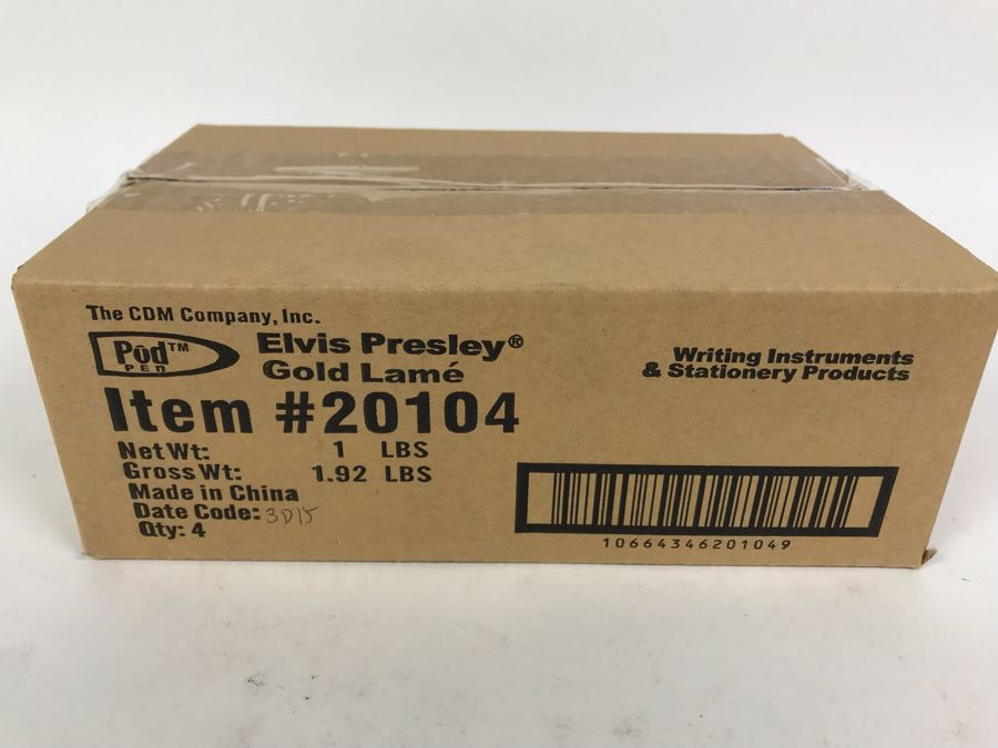 Sealed Box Of New Elvis Presley Gold Lamé Limited Edition Individually Numbered Collectible Memorabilia Pod Pens By The CDM Company - 4 Pens [Photo 2]