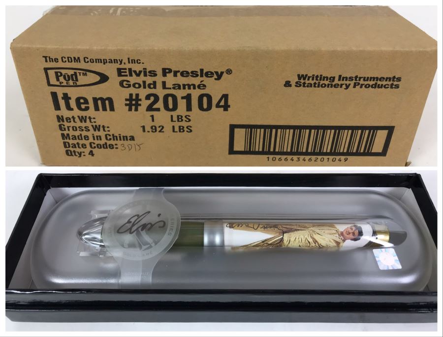 Sealed Box Of New Elvis Presley Gold Lamé Limited Edition Individually Numbered Collectible Memorabilia Pod Pens By The CDM Company - 4 Pens [Photo 1]