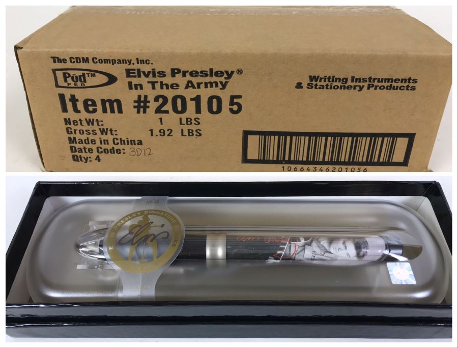 Sealed Box Of New Elvis Presley In The Army Limited Edition Individually Numbered Collectible Memorabilia Pod Pens By The CDM Company - 4 Pens