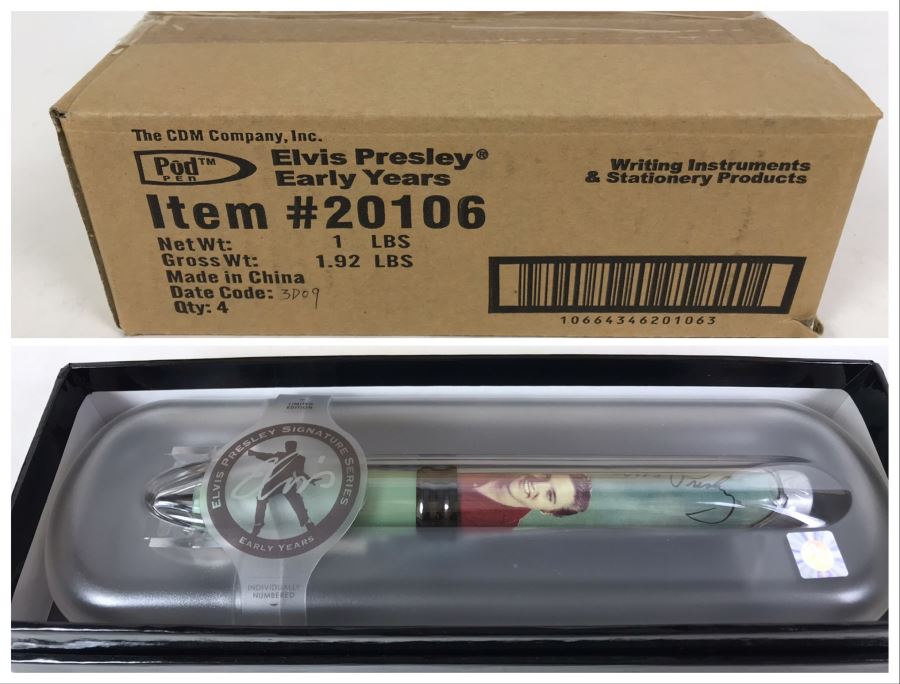 Sealed Box Of New Elvis Presley Early Years Limited Edition Individually Numbered Collectible Memorabilia Pod Pens By The CDM Company - 4 Pens