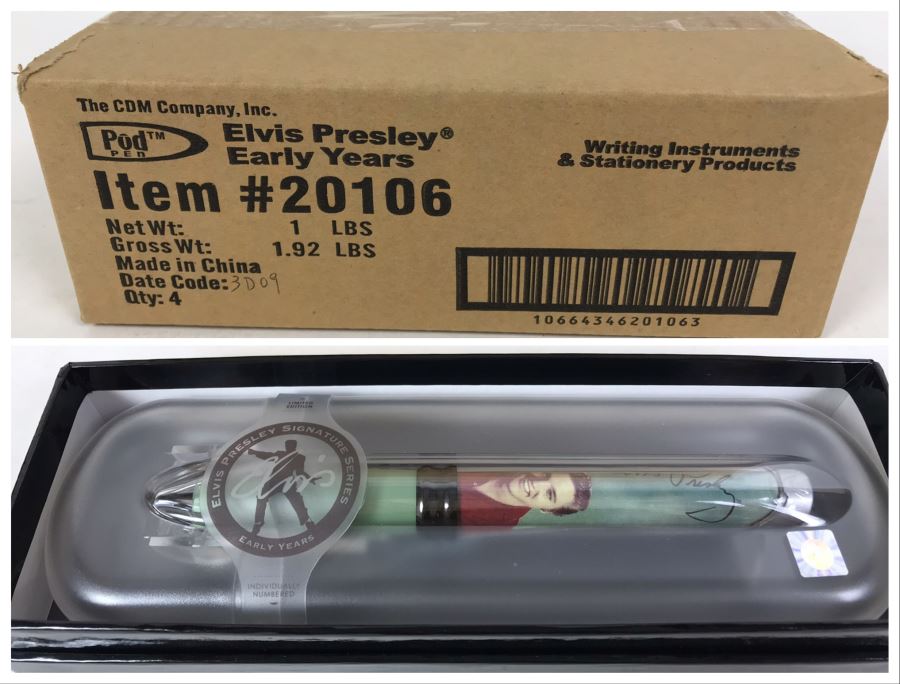 Sealed Box Of New Elvis Presley Early Years Limited Edition Individually Numbered Collectible Memorabilia Pod Pens By The CDM Company - 4 Pens