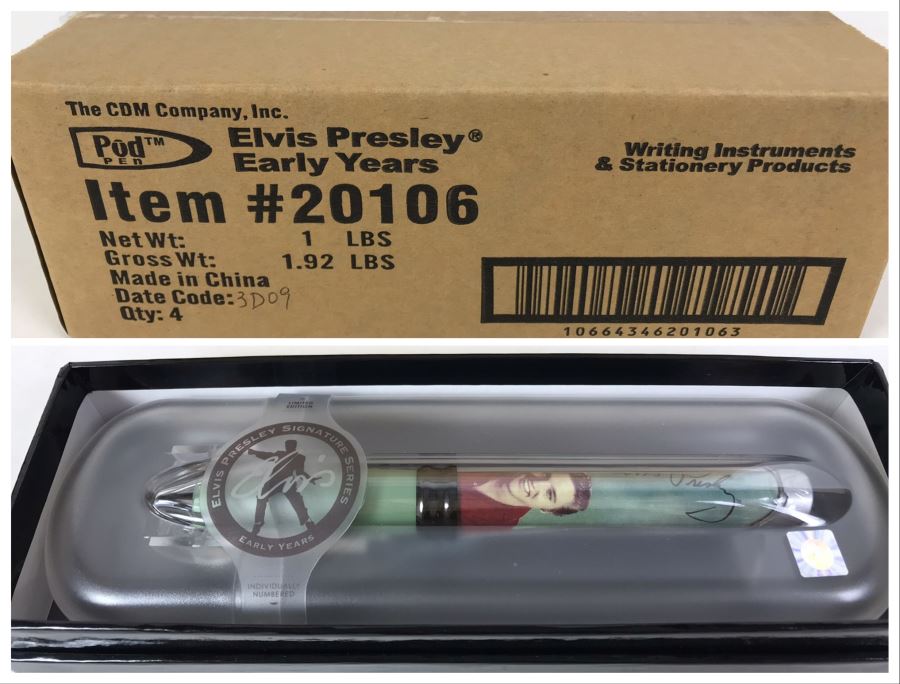 Sealed Box Of New Elvis Presley Early Years Limited Edition Individually Numbered Collectible Memorabilia Pod Pens By The CDM Company - 4 Pens [Photo 1]
