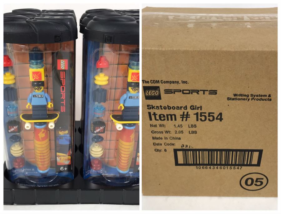 Sealed Box Of New 2003 LEGO Sports Skateboard Girl Writing System Pens By The CDM Company - 6 Pens [Photo 1]