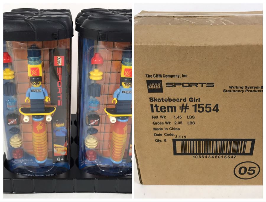 Sealed Box Of New 2003 LEGO Sports Skateboard Girl Writing System Pens By The CDM Company - 6 Pens [Photo 1]