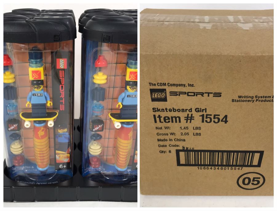 Sealed Box Of New 2003 LEGO Sports Skateboard Girl Writing System Pens By The CDM Company - 6 Pens [Photo 1]