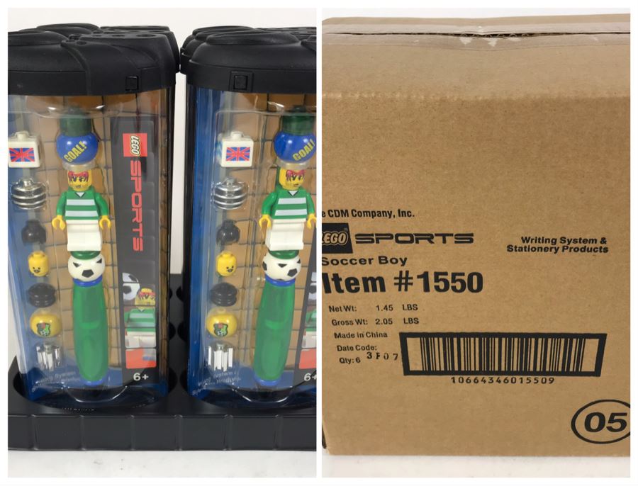 Sealed Box Of New 2003 LEGO Sports Soccer Boy Writing System Pens By The CDM Company - 6 Pens