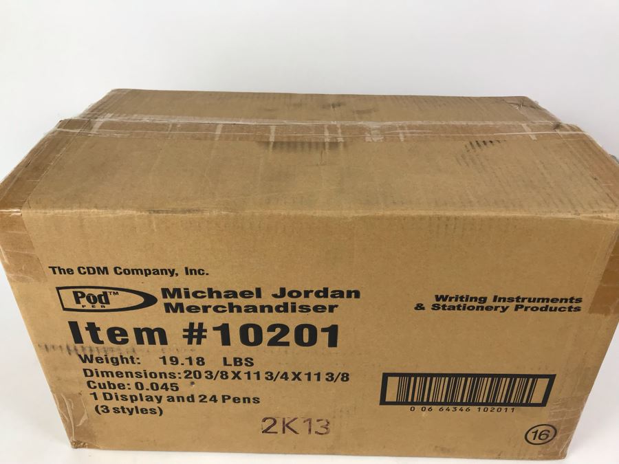 Sealed Box Of New Michael Jordan Upper Deck Collectibles Signature Series Limited Edition Individually Numbered Collectible Memorabilia Pod Pens With Merchandiser Store Display By The CDM Company - 24 Michael Jordan Pens [Photo 3]
