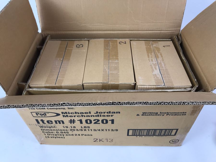 Sealed Box Of New Michael Jordan Upper Deck Collectibles Signature Series Limited Edition Individually Numbered Collectible Memorabilia Pod Pens With Merchandiser Store Display By The CDM Company - 24 Michael Jordan Pens [Photo 5]