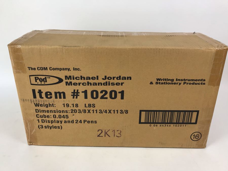 Sealed Box Of New Michael Jordan Upper Deck Collectibles Signature Series Limited Edition Individually Numbered Collectible Memorabilia Pod Pens With Merchandiser Store Display By The CDM Company - 24 Michael Jordan Pens [Photo 2]