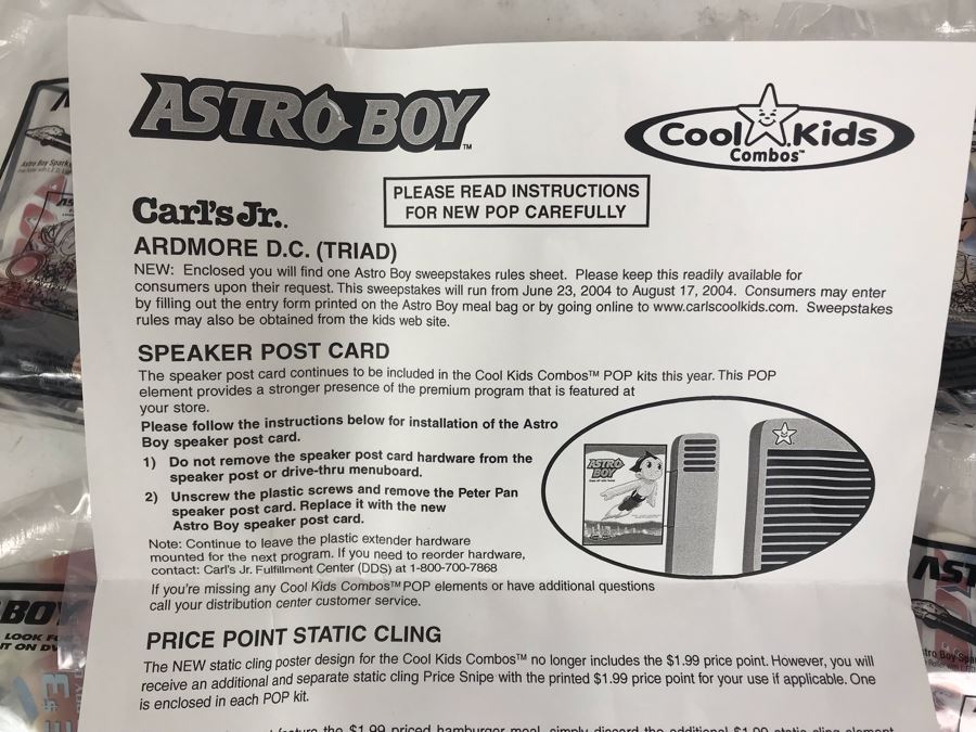 New Carl's Jr. Astro Boy Promotional Items Including Mini Banner, Window Cling And (24) Happy Meal Astro Boy Toys [Photo 13]