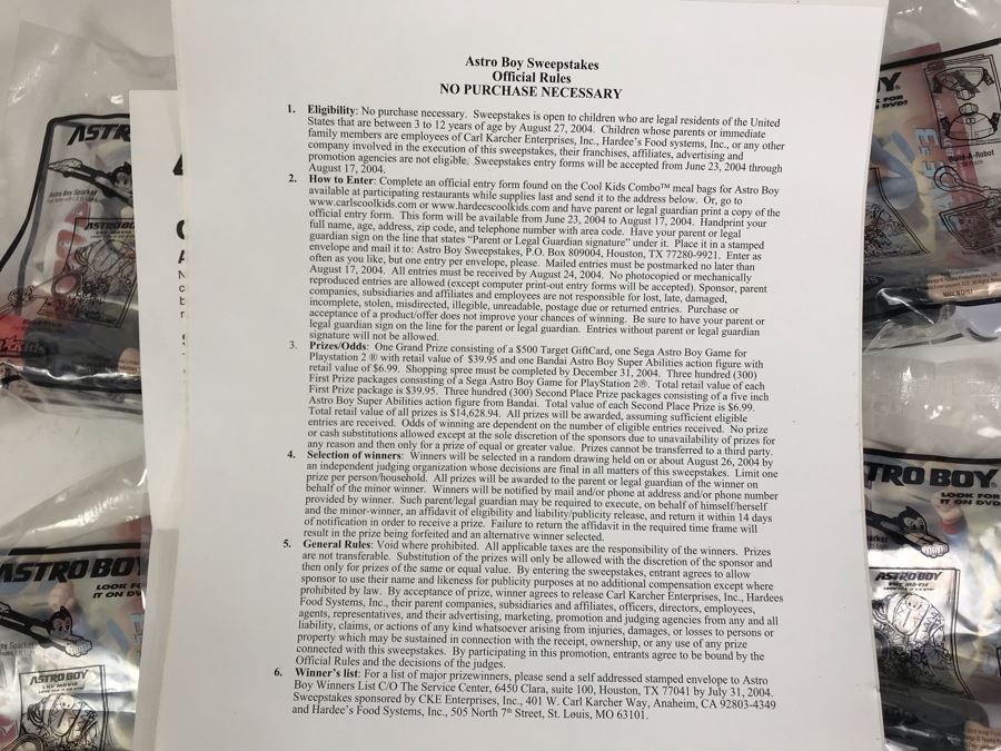 New Carl's Jr. Astro Boy Promotional Items Including Mini Banner, Window Cling And (24) Happy Meal Astro Boy Toys [Photo 15]