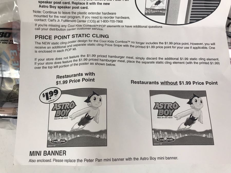 New Carl's Jr. Astro Boy Promotional Items Including Mini Banner, Window Cling And (24) Happy Meal Astro Boy Toys [Photo 14]