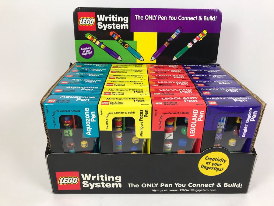 New 2001 LEGO Writing System Writing System Pens: Legoland Pen, Aquazone Pen, Faces Pen, Knights' Kingdom Pen Merchandiser Store Display By The CDM Company - 24 Pens [Photo 2]
