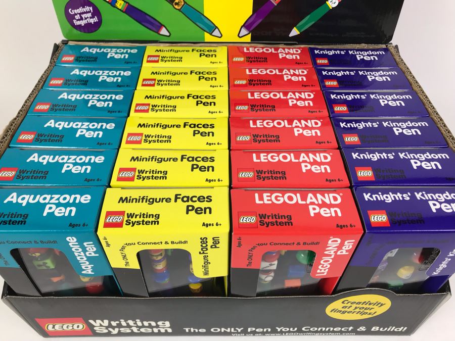 New 2001 LEGO Writing System Writing System Pens: Legoland Pen, Aquazone Pen, Faces Pen, Knights' Kingdom Pen Merchandiser Store Display By The CDM Company - 24 Pens [Photo 4]