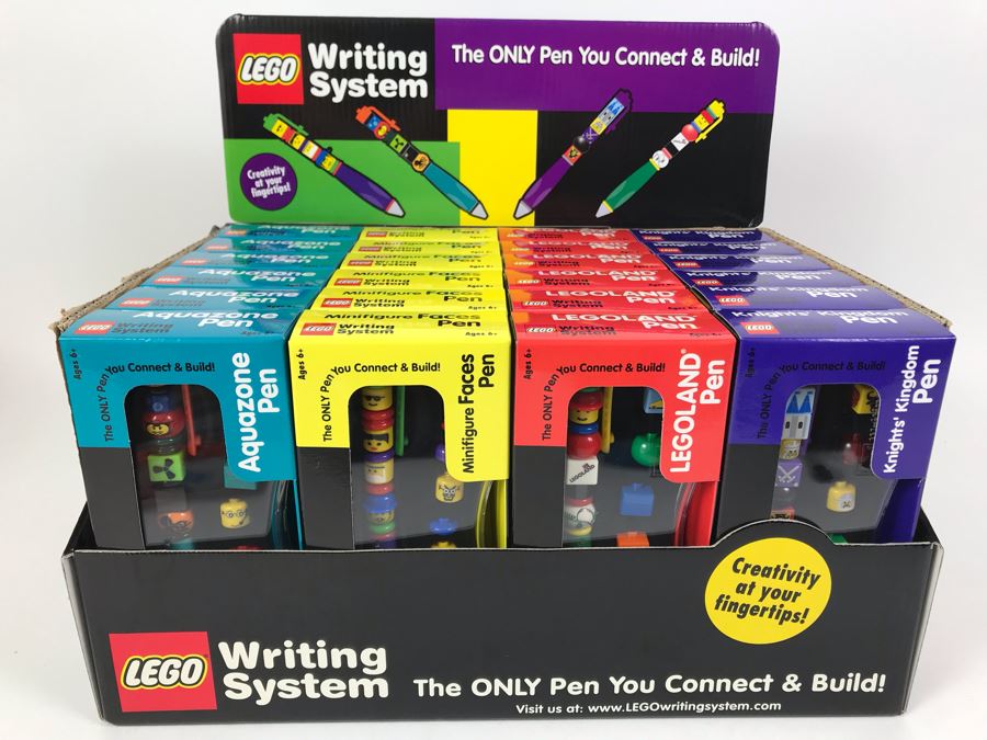 New 2001 LEGO Writing System Writing System Pens: Legoland Pen, Aquazone Pen, Faces Pen, Knights' Kingdom Pen Merchandiser Store Display By The CDM Company - 24 Pens [Photo 2]